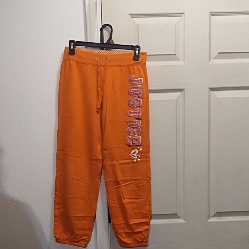 Justice Orange Sweatpants with Text Graphics